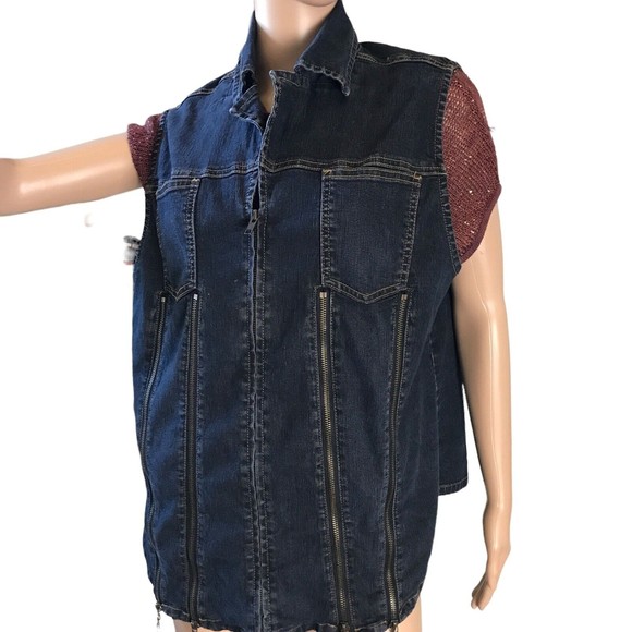 Ashley Stewart Women Denim Motorcycle Zipper Vest Size 16 Blue Y2K - Picture 3 of 10